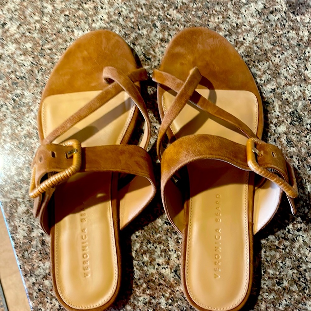 Sued Tan sandals/ new / never worn